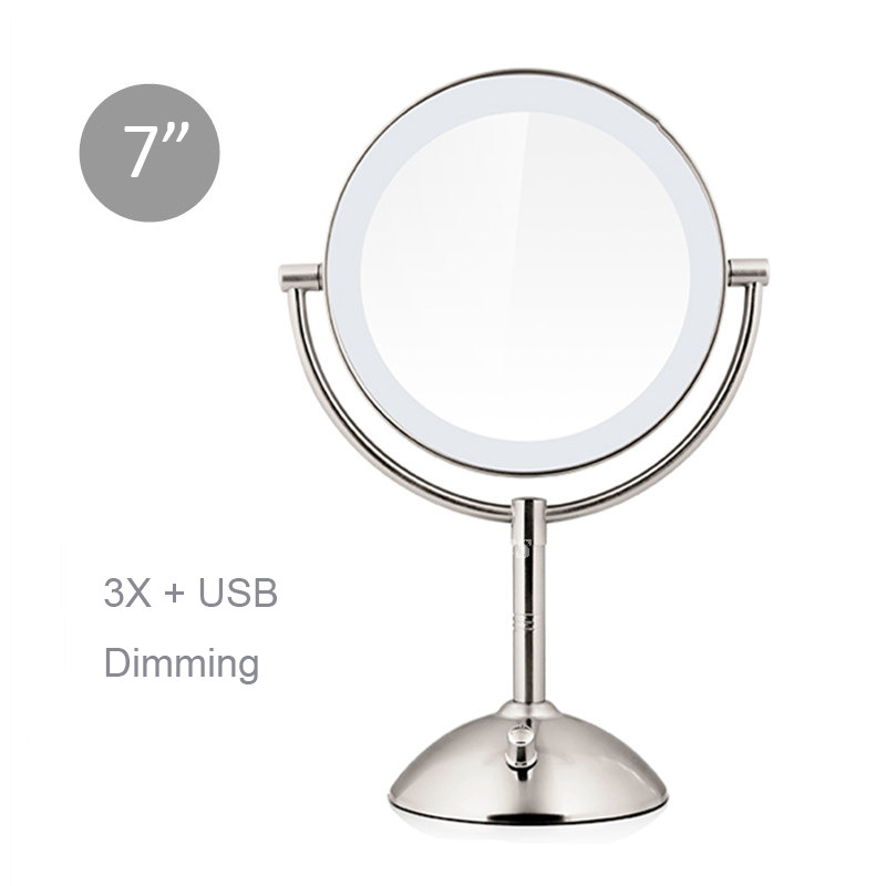 Led Lighted Makeup Mirror Magnifying 3X 5X Silver Double Sided