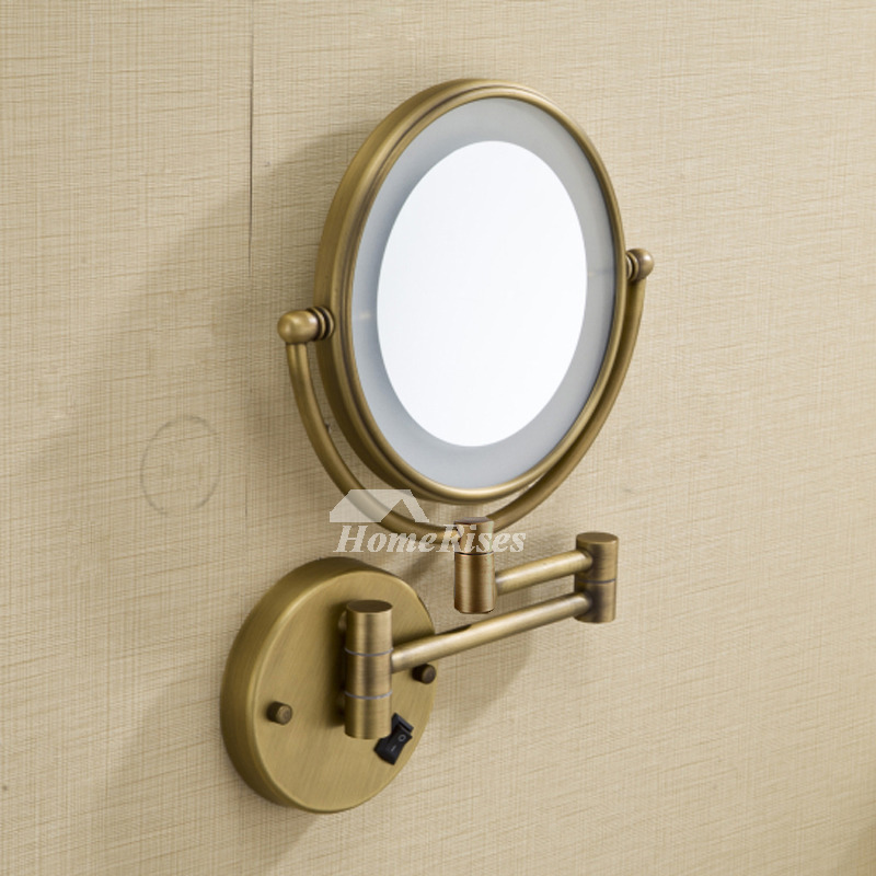Wall Mount Double Sided Makeup Mirror LED 3X Brass