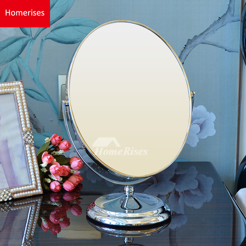 Standing Makeup Mirror Oval Double Sided Silver Metal Anti-Skid Standing Makeup Mirror Oval Double Sided Silver Metal Anti-Skid