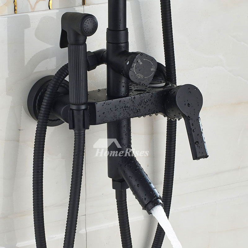 Shower Systems With Body Sprays Black Painting Wall Mount Aluminum