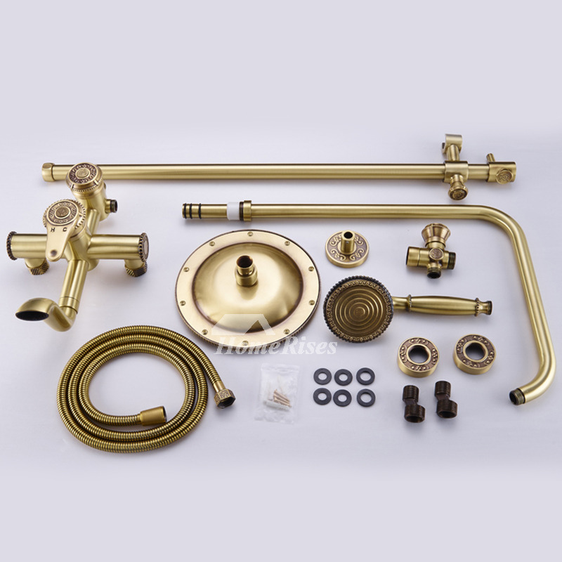 Antique Brass Shower Faucet Wall Mount Gold Single Handle Vintage