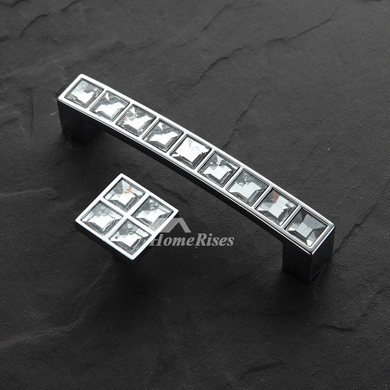 Square Crystal Knobs Alloy Closet Dresser Luxury