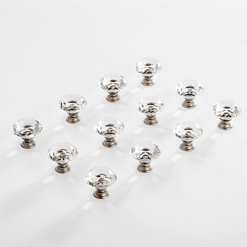 12 Pack 1.2in Clear Crystal Knobs For Dresser Drawers Brushed Nickel Kitchen Cabinet Hardware Pulls, Modern Bathroom 25Pcs 31mm Glass Diamond Vanity Handles, Unique 6 Cabinet Knobs with Screws