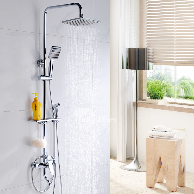 Modern Shower Faucets Wall Mount Brass Square Silver Chrome