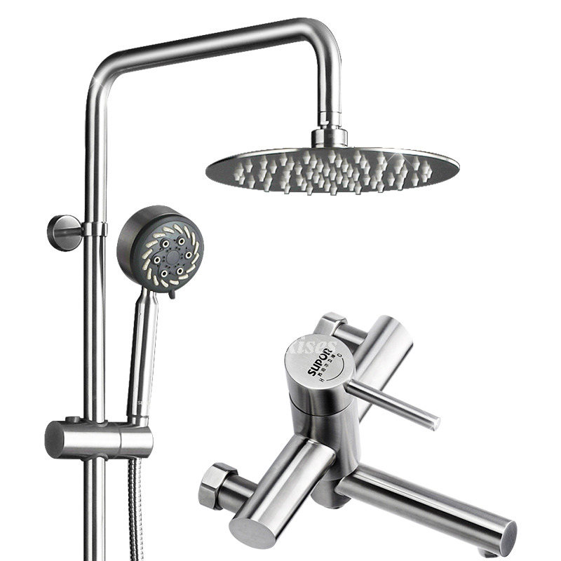 Shower Faucet Set Stainless Steel Nickel Brushed Silver Wall Mount