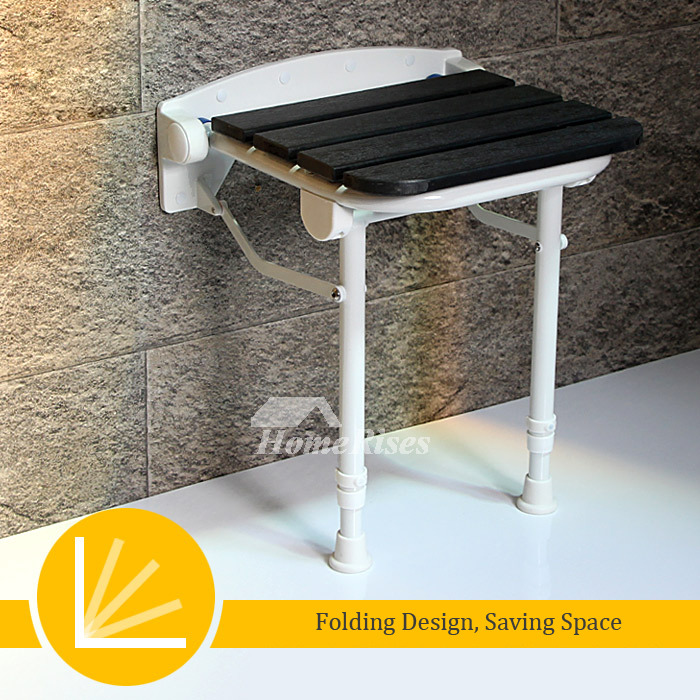 Height Adjustable Folding Shower Bench Seat With Legs White/ Black Best Wood Wall Mount Medical