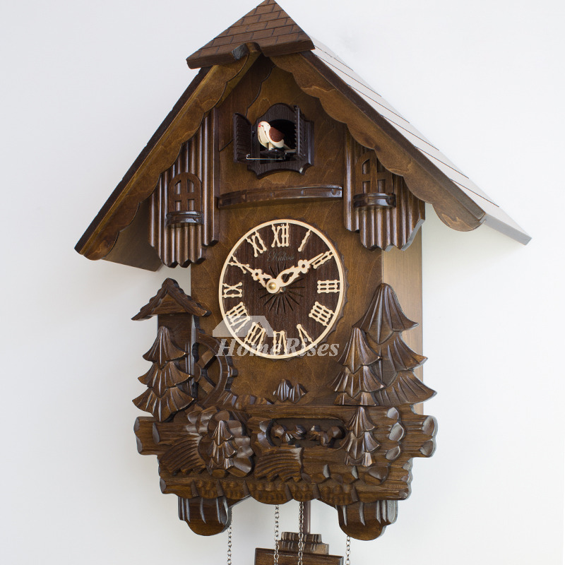 Designer Cuckoo Telling Time Wood Carved Rustic Wall Clock Bedroom