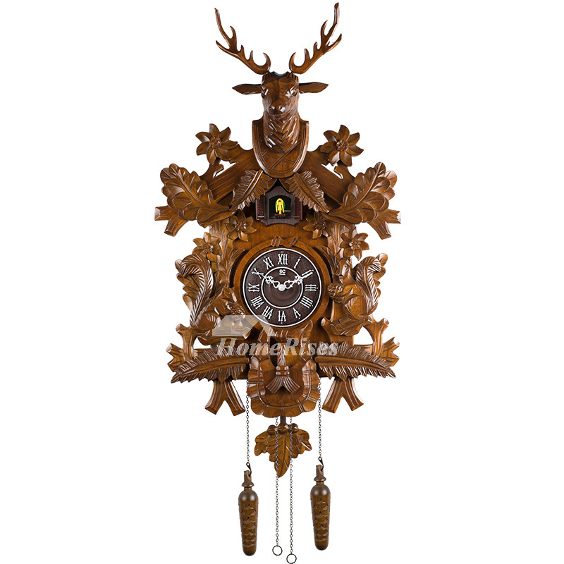Antique Wall Clocks Antler Wood Carved Cuckoo Telling Time Rustic
