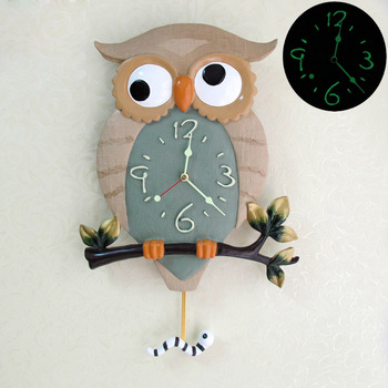 Funny Wall Clocks Owl Pendulum Luminous Battery Operated Silent