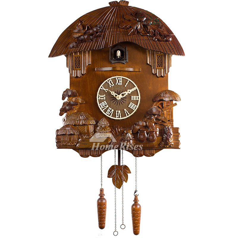 Novelty Wall Clocks Carved Wood Cuckoo Telling Time Wood Decorative