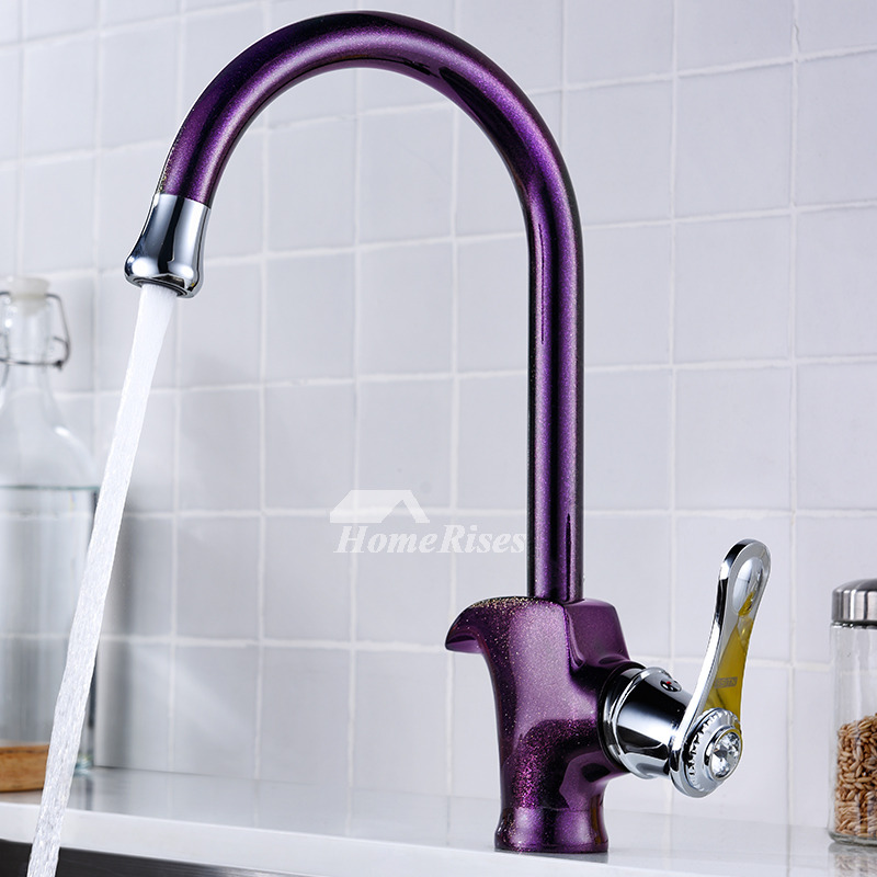 Brass Kitchen Faucet Gooseneck Purple Single Handle Vessel Painting