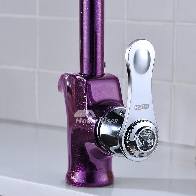 Brass Kitchen Faucet Gooseneck Purple Single Handle Vessel Painting