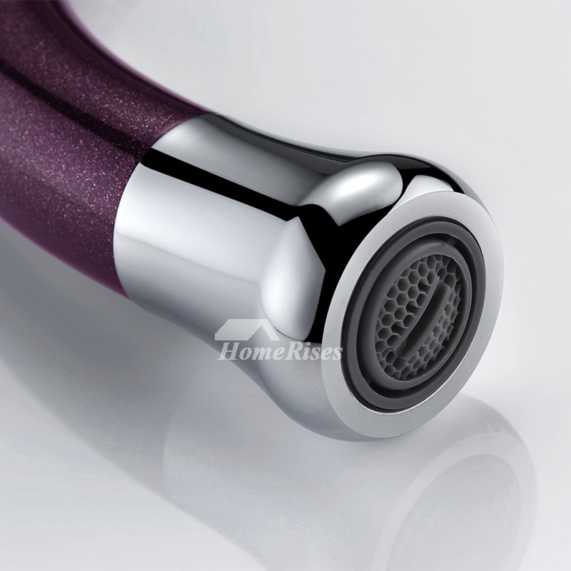 Brass Kitchen Faucet Gooseneck Purple Single Handle Vessel Painting