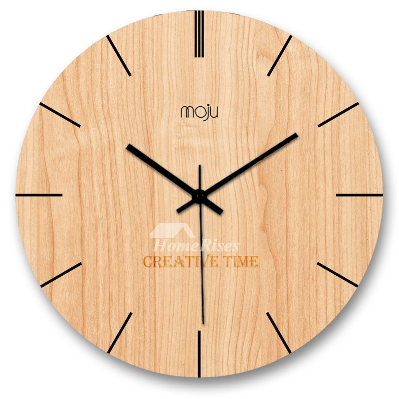 Country Wall Clocks Simple Round Unique Wooden Hanging Battery