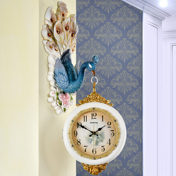 Wall Clock Design Art Deco Peacock Double Sided Silent Hanging