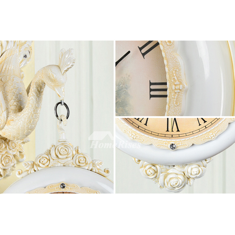 Double Sided Wall Clock Carved Peacock Hanging Plastic Bedroom Best