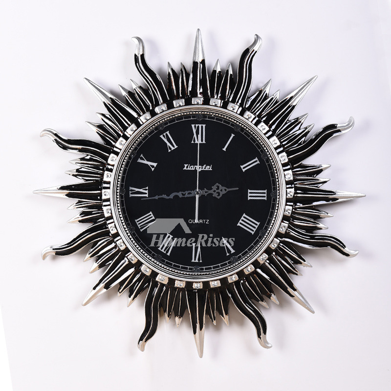 Art Deco Wall Clock Sun Round Cool Resin Silent Bedroom Unique