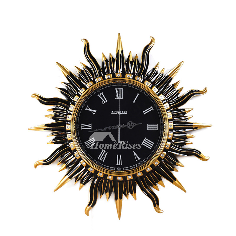 Art Deco Wall Clock Sun Round Cool Resin Silent Bedroom Unique