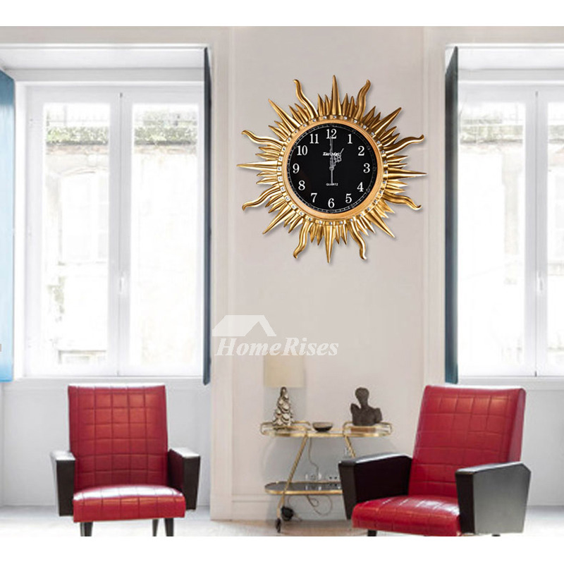 Art Deco Wall Clock Sun Round Cool Resin Silent Bedroom Unique