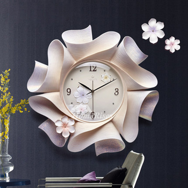 Floral Wall Clock Carved Botanical Decorative Hanging Resin Silent