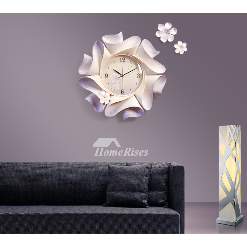 Floral Wall Clock Carved Botanical Decorative Hanging Resin Silent