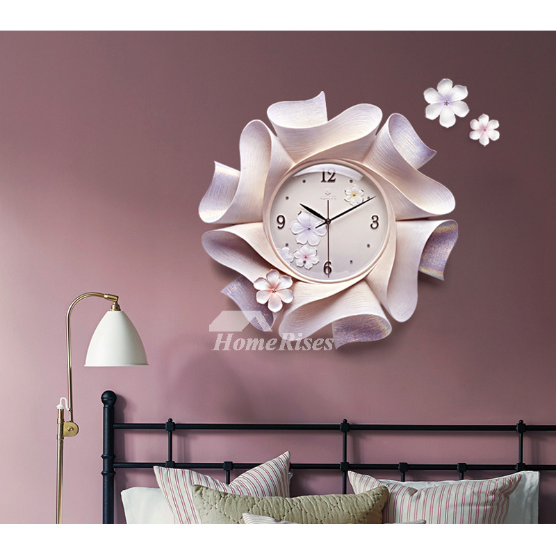 Floral Wall Clock Carved Botanical Decorative Hanging Resin Silent