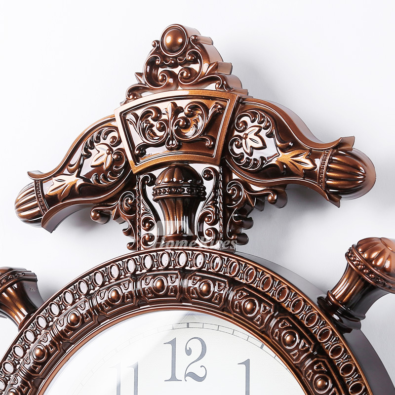 Nautical Wall Clock Hanging Plastic Battery Operated Brown/White