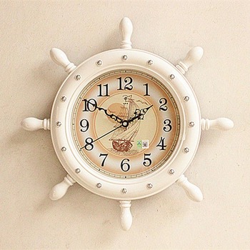 Nautical Wall Clock Rudder Silent Plastic Living Room Decorative Modern