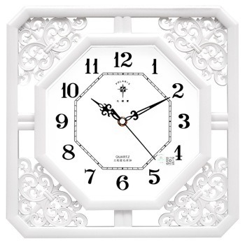 Square Wall Clock Round White/Black Modern Resin Plastic Glass 13 Inch 