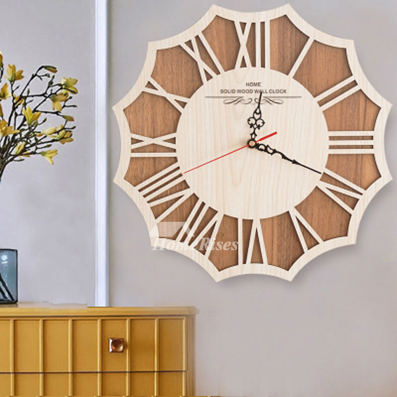 Silent Wall Clock Hanging Decorative Wooden Natural Rustic Bedroom