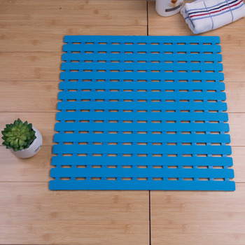 Blue Bath Mat Square Plastic Suction Cup Non Slip Print Bathroom