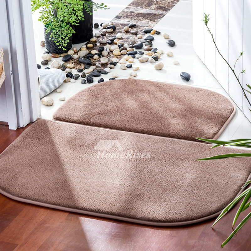 Brown Grey Purple Bath Mat Polyester 2 Pcs Absorbent Washable