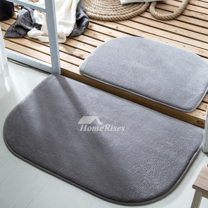 Brown Grey Purple Bath Mat Polyester 2 Pcs Absorbent Washable