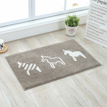 Grey And White Bath Mat Patterned Square Shower Polyester Horse/Fish