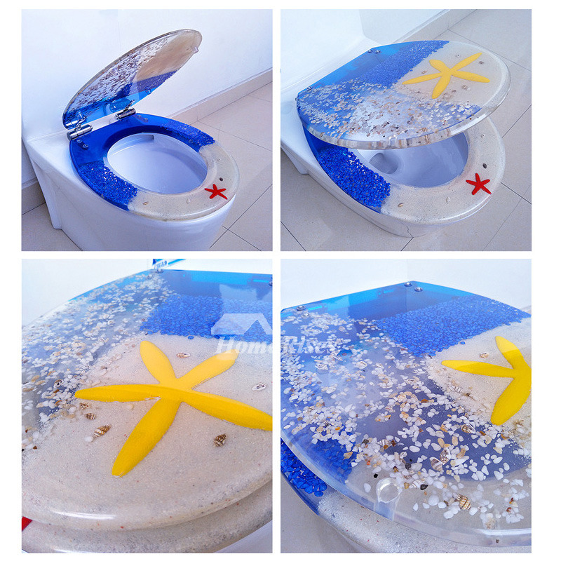 Blue Fancy Luxury Decorative Resin Elongated Slow Close Toilet Seat