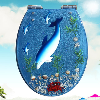 Blue Toilet Seat Green Resin Decorative Fancy Slow Close Seashell