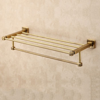 LTJ Towel Rack With Shelf Wall Mounted Bathroom Antique Brass Luxury