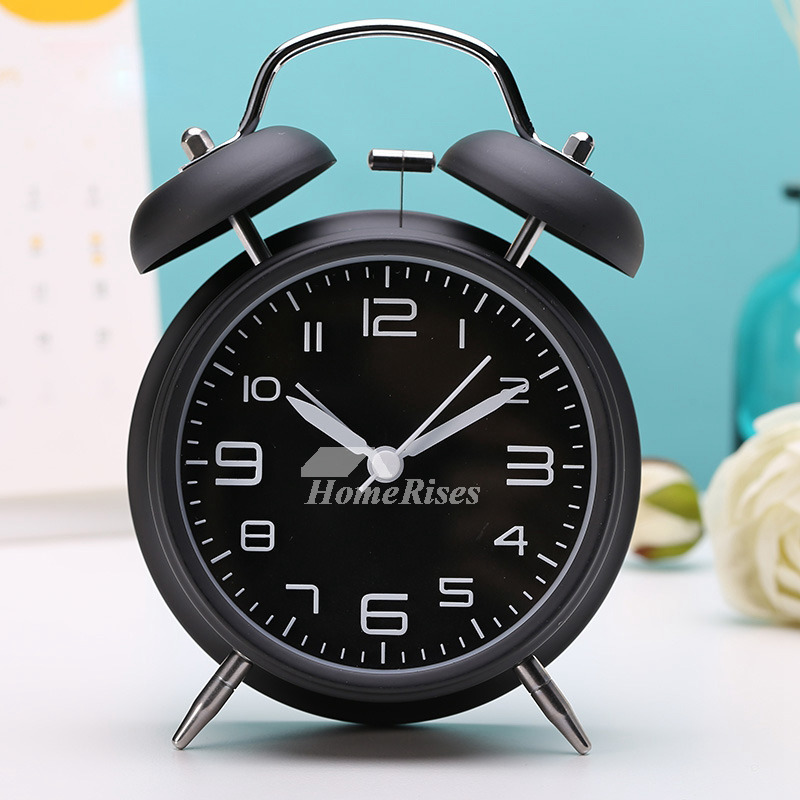 Modern Alarm Clock Black/White/Yellow Metal Silent Battery Operated