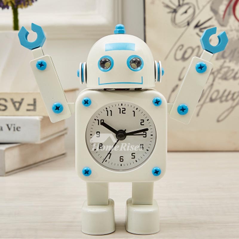 Robot Silent Alarm Clock for Kids Boys, Blue Wake up Digital Clock