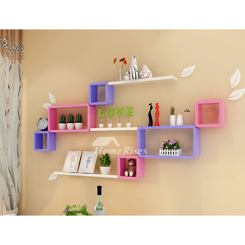 Wall Storage Shelves Pink Cube Wooden Kitchen Modern Bedroom