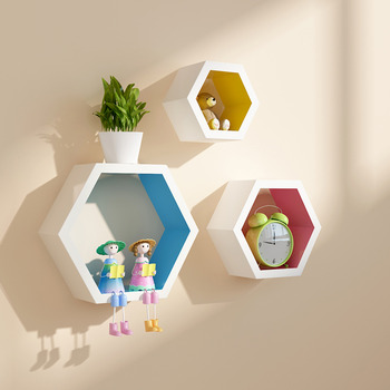 Decorative Wall Shelves Hexagon Wooden Modern Living Room Best