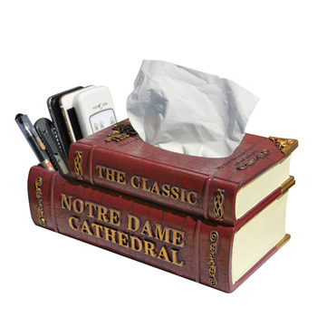 Tissue Box Holder Resin Carved Free Standing Vintage Book Decorative
