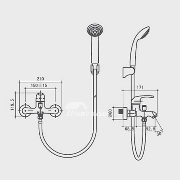 Simple Brass Chrome Wall Mount Shower Faucet Silver Bathroom