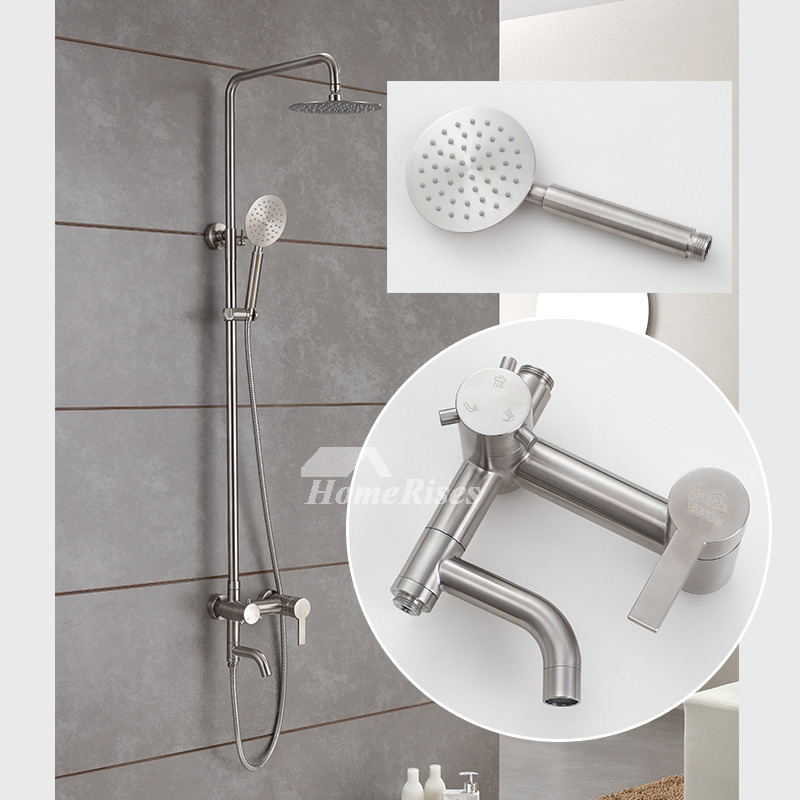 Stainless Steel Silver Brushed Wall Mount Modern Shower Faucets
