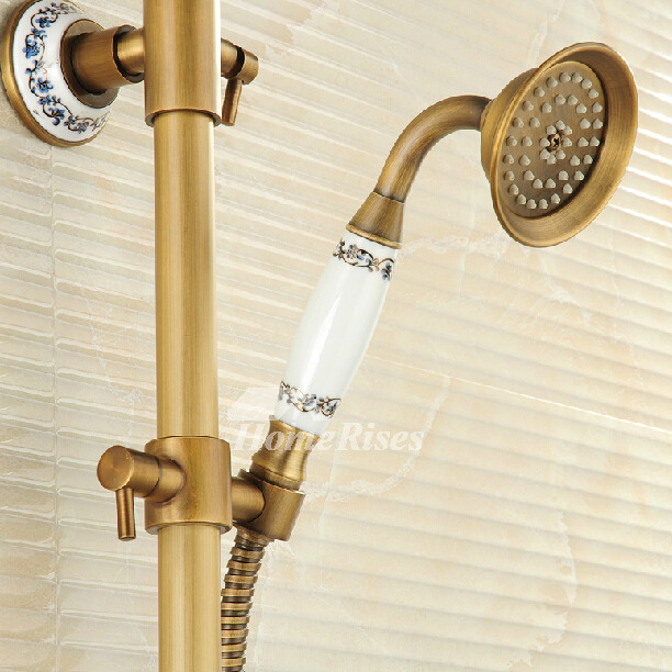 Vintage Antique Brass Wall Mount Shower Faucet Single Handle Rustic