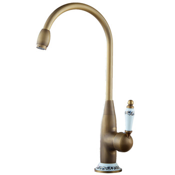Gold Kitchen Faucet Gooseneck Single Handle Anrique Brass Brushed Vessel