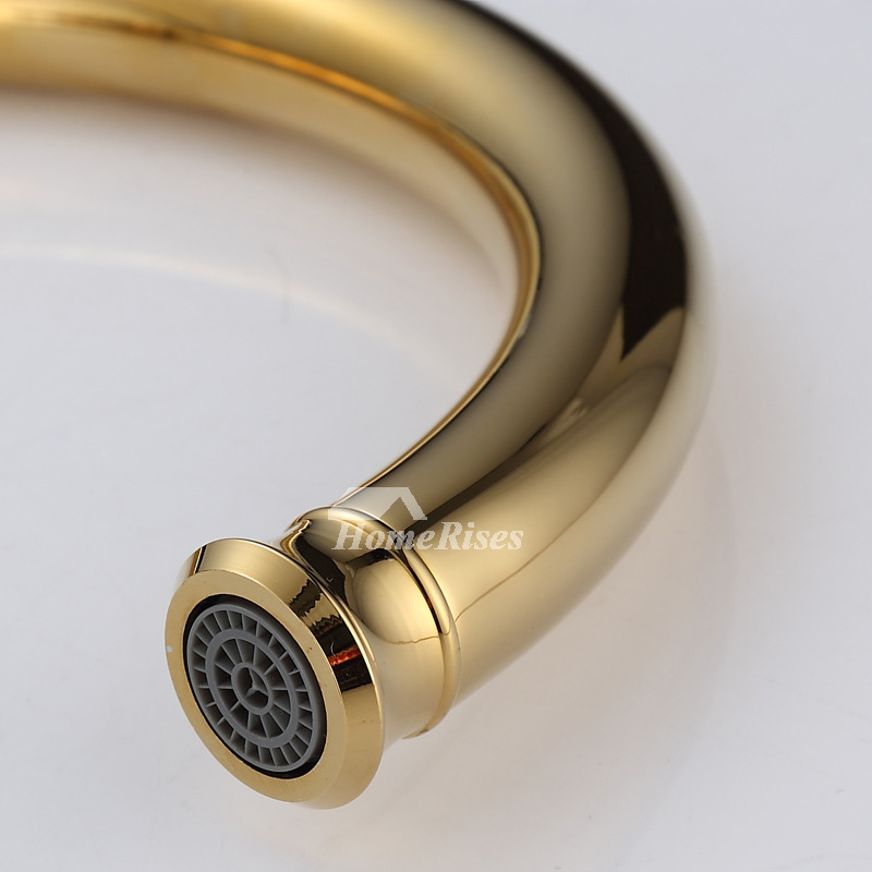 Luxury Kitchen Faucets Gooseneck Polished Brass Vessel Single Handle Gold