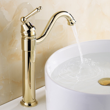 Polished Brass Bathroom Faucet Gold Luxury Brass Vessel Rotatable