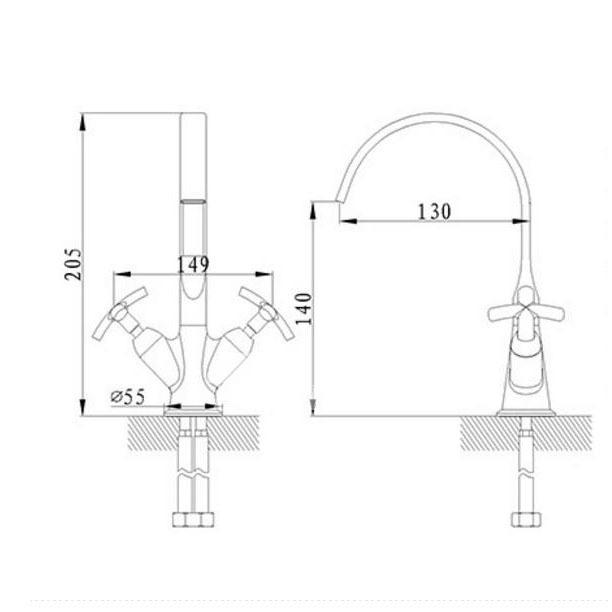 Waterfall Bathroom Faucet Two Cross Handle Silver Centerset Brass