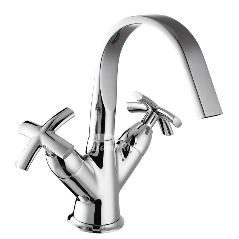 Waterfall Bathroom Faucet Two Cross Handle Silver Centerset Brass